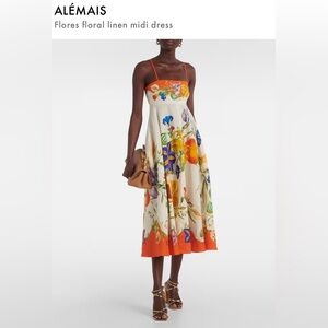 Alemais Flores Floral Linen Midi Dress. Like new..worn once! Size 4
